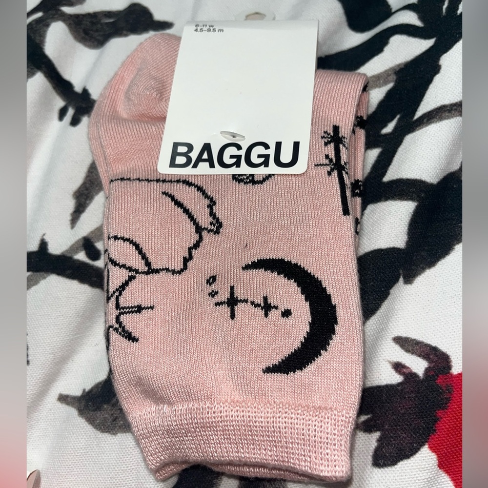 Baggu Blush Pink and Black Ballet Icons Socks Sz Women’s OS 6-11 NEW NWT